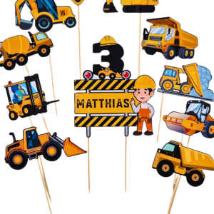 Topper tort personalizat Utilaje de Construcții – cu nume și vârstă