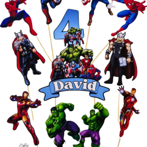 Topper tort personalizat Avengers – cu nume și vârstă