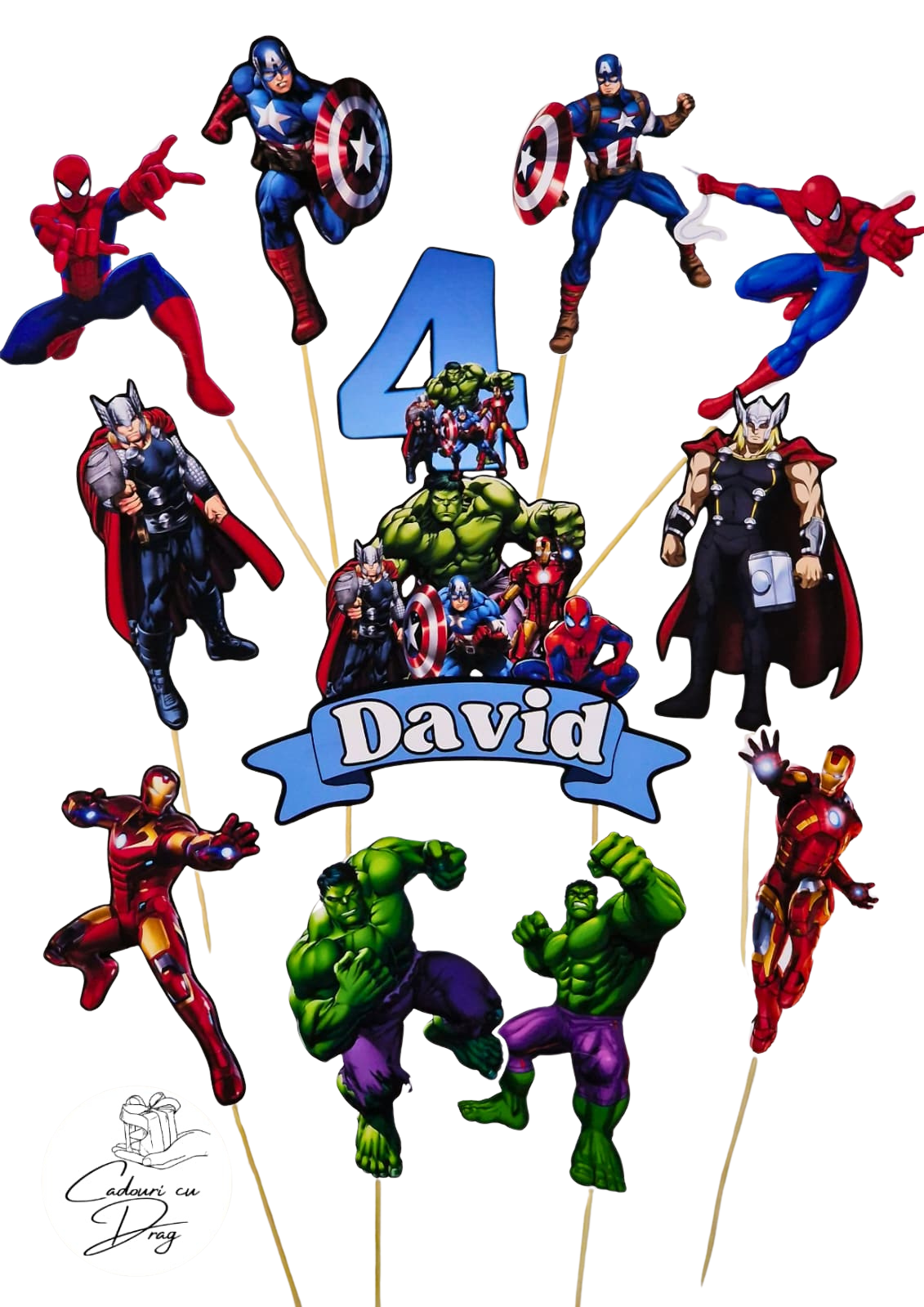 Topper tort personalizat Avengers – cu nume și vârstă