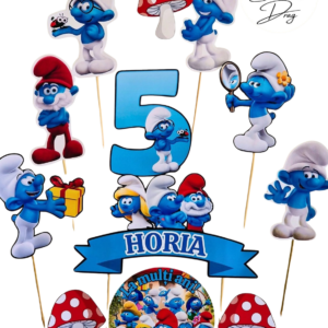Topper tort personalizat Ștrumfii – cu nume și vârstă