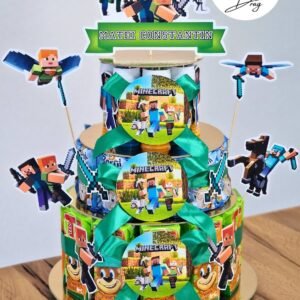 Tort din dulciuri personalizat Minecraft – Cadou aniversare pentru copii cu nume