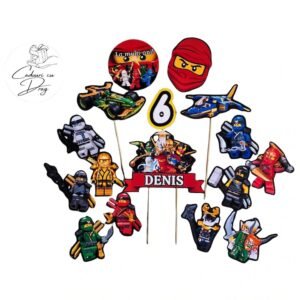 Topper tort personalizat LEGO Ninjago, set aniversar cu nume și vârstă
