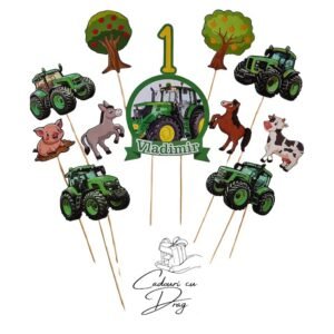 Topper pentru tort tematica Ferma, Agricultura - set aniversar cu nume și vârstă