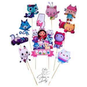 Topper tort handmade Gabby's Dollhouse, personalizat cu nume si varsta