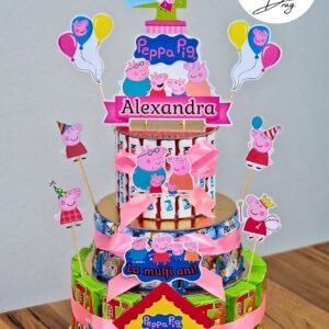 Tort din dulciuri ambalate personalizat Peppa Pig – 25 porții (Tedi, Barni & Kinder Maxi)