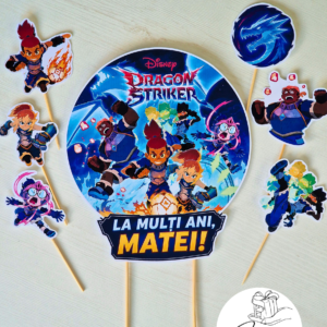 Topper tort personalizat Dragon Striker – cu nume și vârstă
