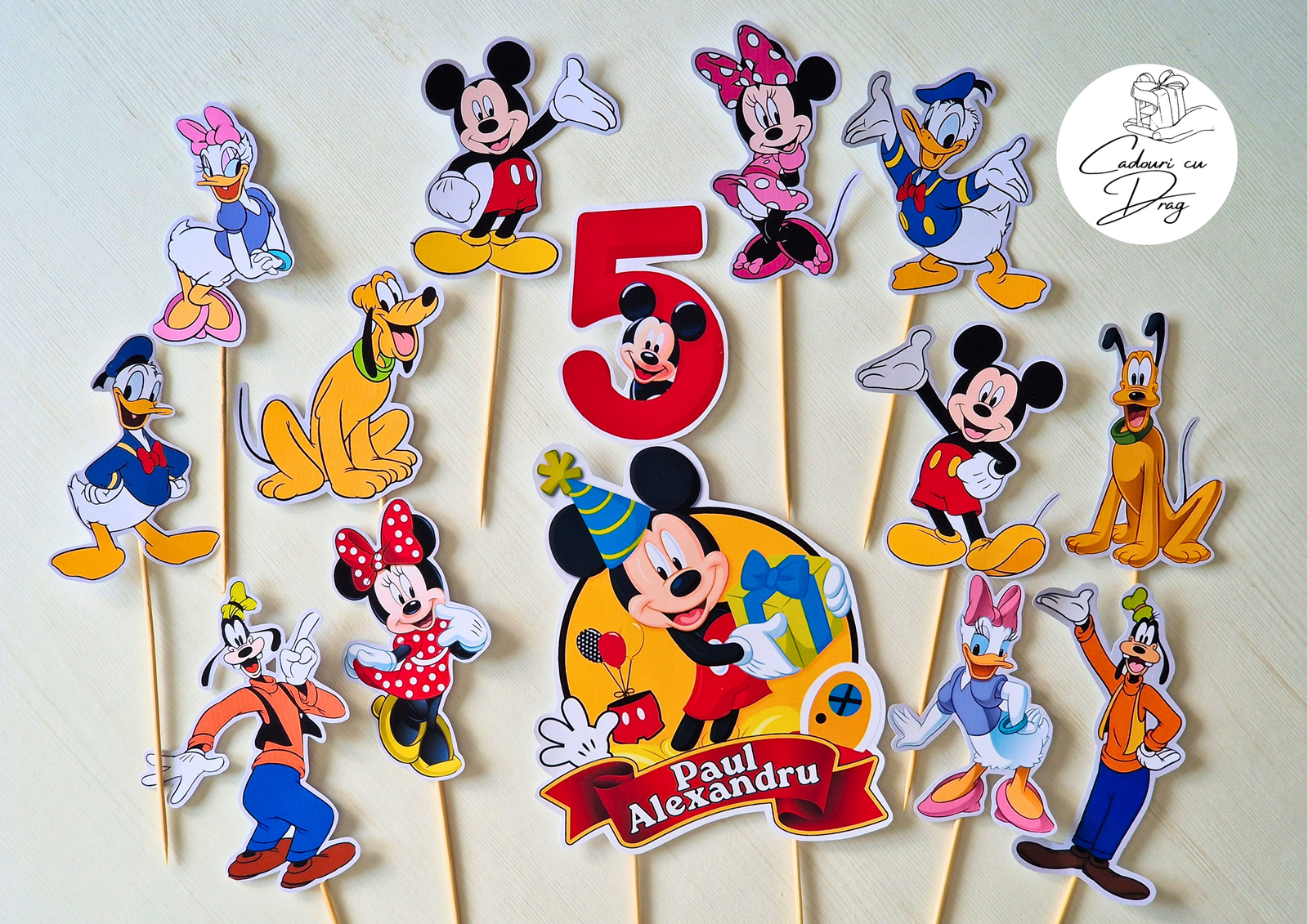Topper tort personalizat Clubul lui Mickey Mouse – cu nume și vârstă