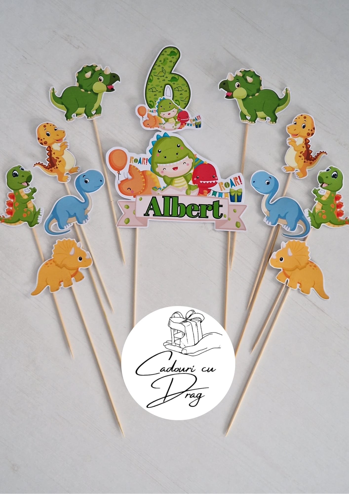 Topper tort personalizat Dinozauri – cu nume și vârstă - imagine 2