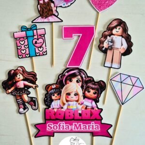 Topper tort personalizat Roblox Roz – cu nume și vârstă