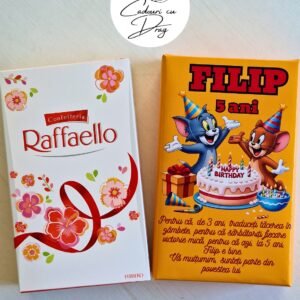 Cutie cu bomboane pentru cadru didactic - Raffaello 80g (Tom & Jerry - mesaj)