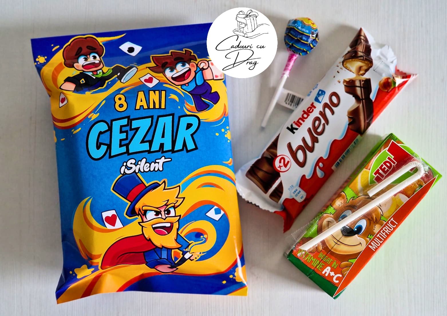 Punguțe personalizate copii – iSilent– Tedi, Kinder Bueno & Chupa Chups