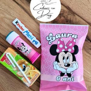 Punguțe personalizate copii – Minnie Mouse – Tedi, Baloane de săpun & Kinder Maxi