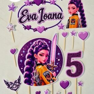 Topper tort personalizat Rumi K-Pop Demon Hunters – cu nume și vârstă